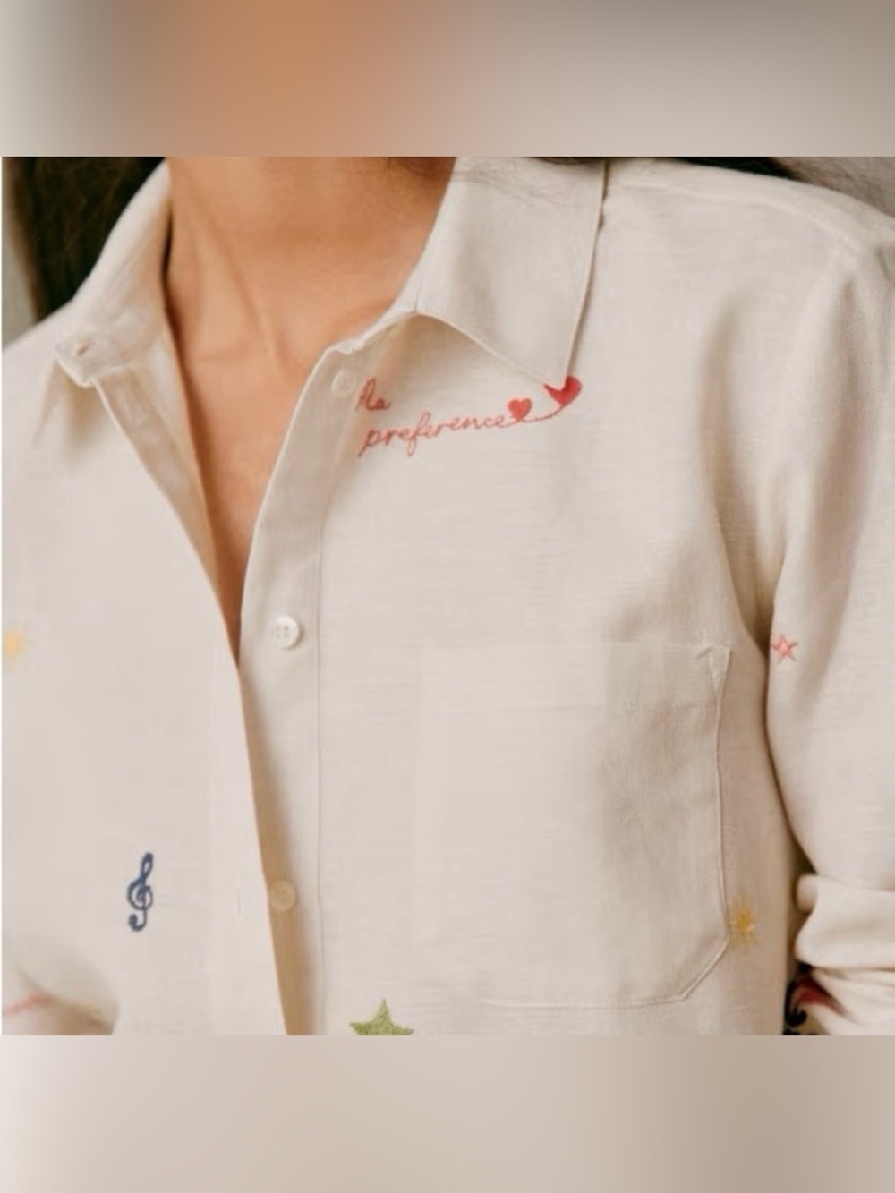 SÉZANE Tomboy Shirt Embroidered Words Long Sleeve Button Down Blouse 36 Small